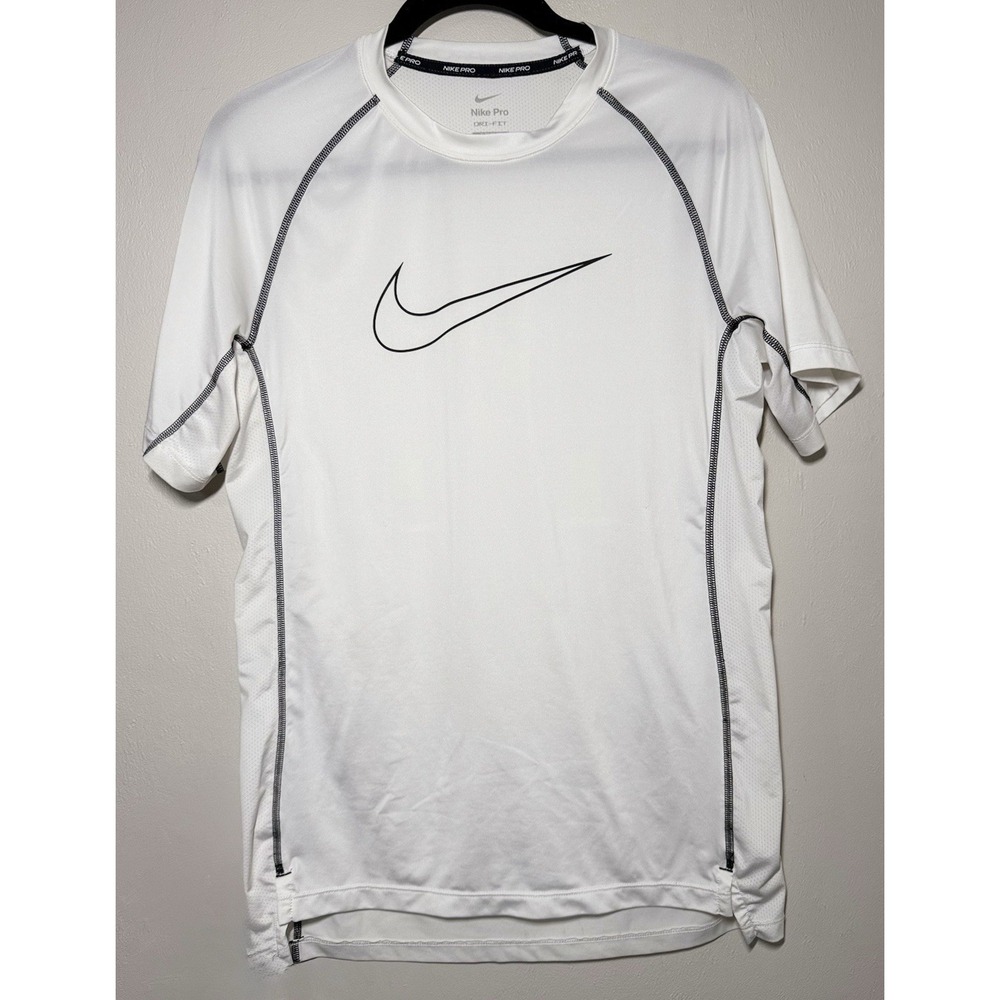 Nike Pro Slim Fit Dri-Fit Shirt Men's Size Medium White Short Sleeve Breathable